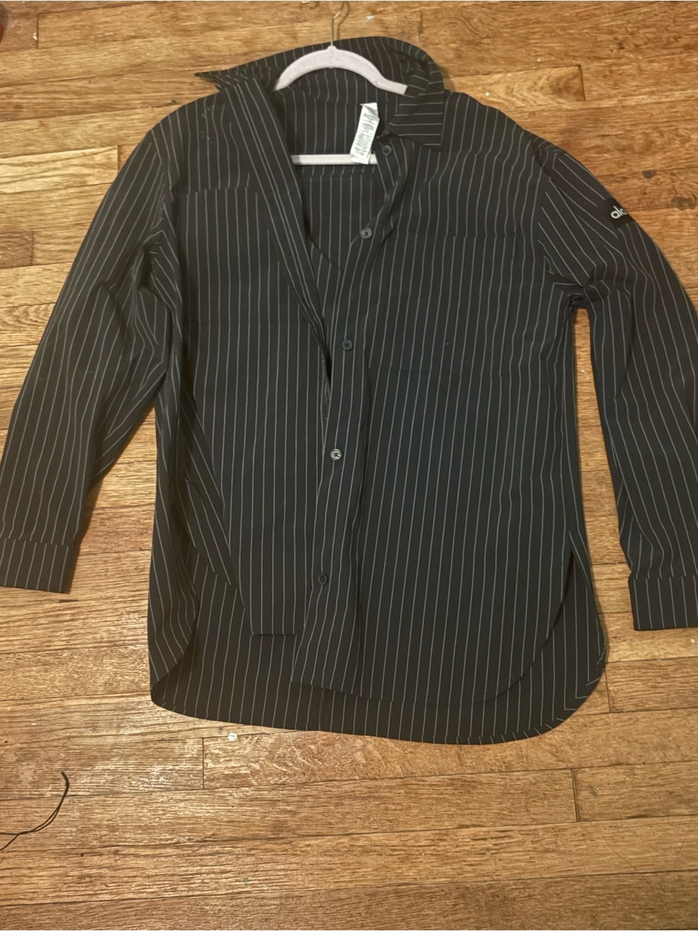 Women’s Black Pinstripe Button-Up Shirt